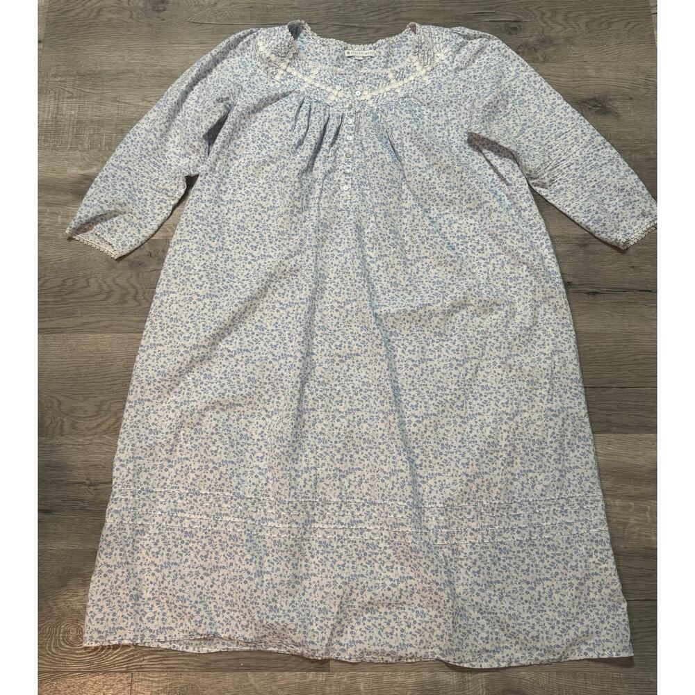 Eileen West Nightgown White And Blue Floral Print EUC Cotton L Cottagecore